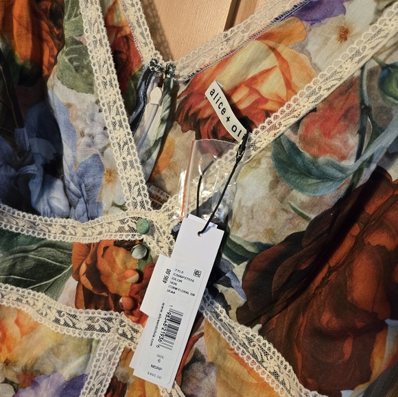 NWT | Alice + Olivia Floral Mini Dress | Size 6 | Multicolored | Lace Detail - Picture 7 of 8